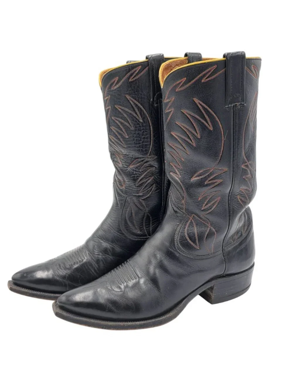 1950s? Vintage Justin Boots Black Leather Mens 10.5D Snip-toe Cowboy Western USA - Picture 11 of 16